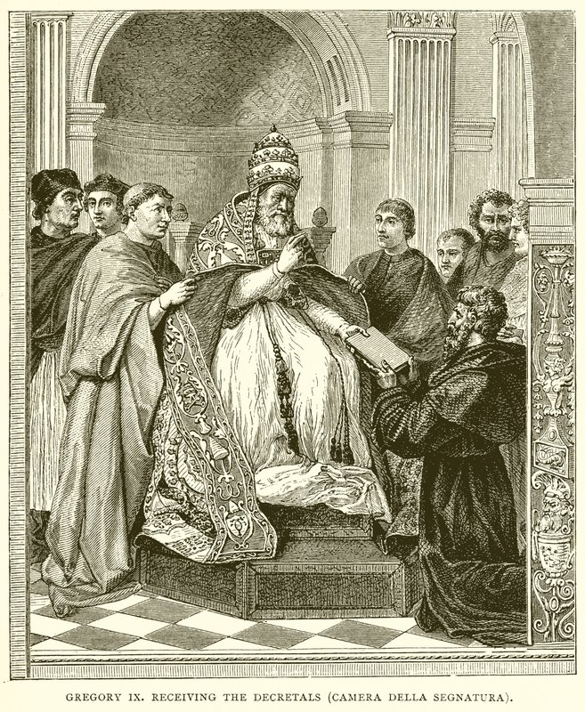 Gregorius IX ontvangt de Decretalen (Camera Della Segnatura) door English School