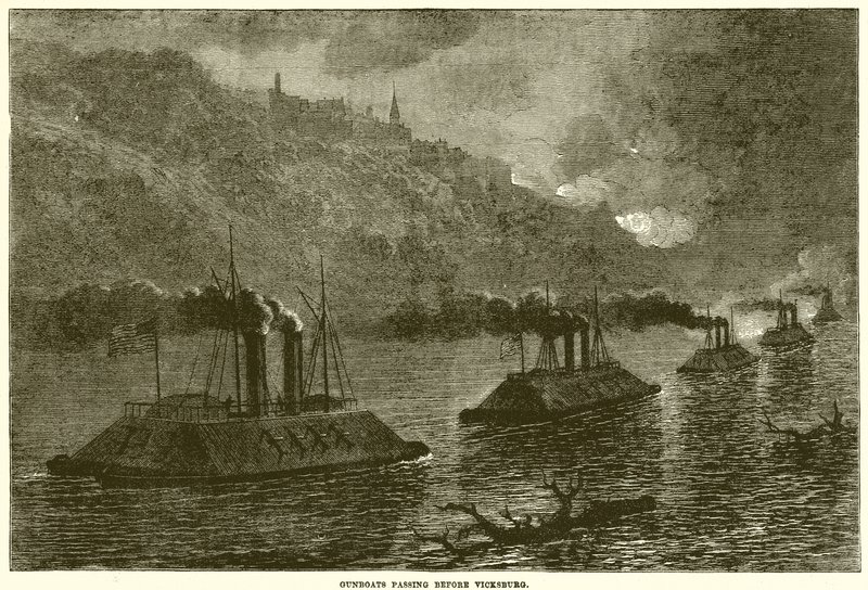 Kanonneerboten passeren voor Vicksburg door English School