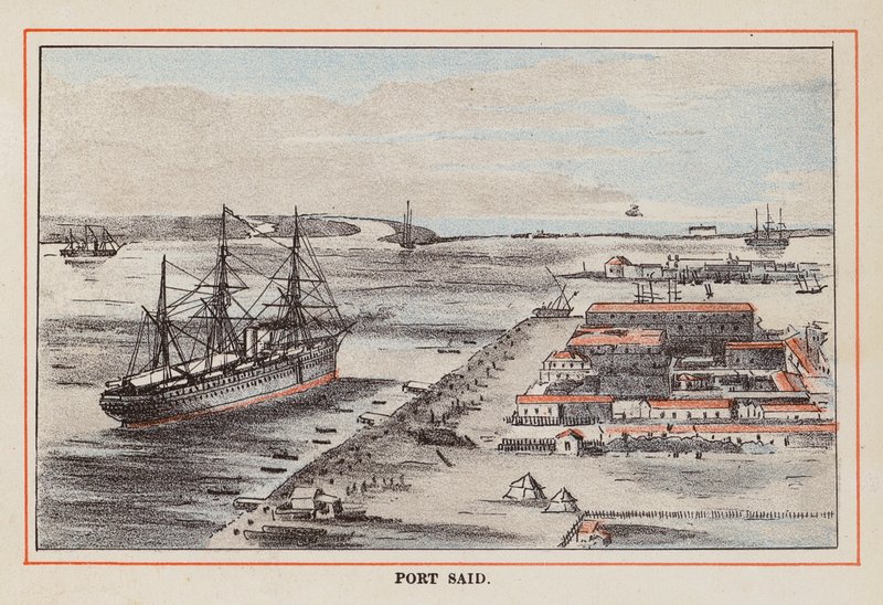 HM Indiase Troepenschip: Port Said (gekleurde gravure) door English School