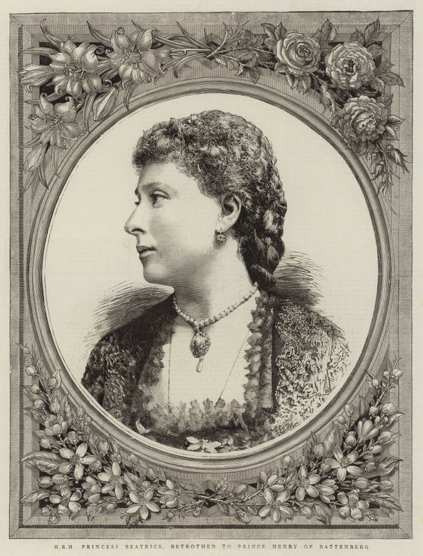 H K H prinses Beatrice, verloofd met prins Hendrik van Battenberg (gravure) door English School