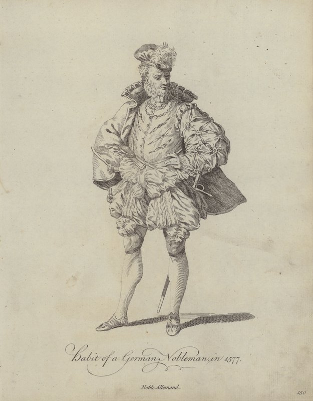 Gewoonte van een Duitse edelman in 1577 (gravure) door English School