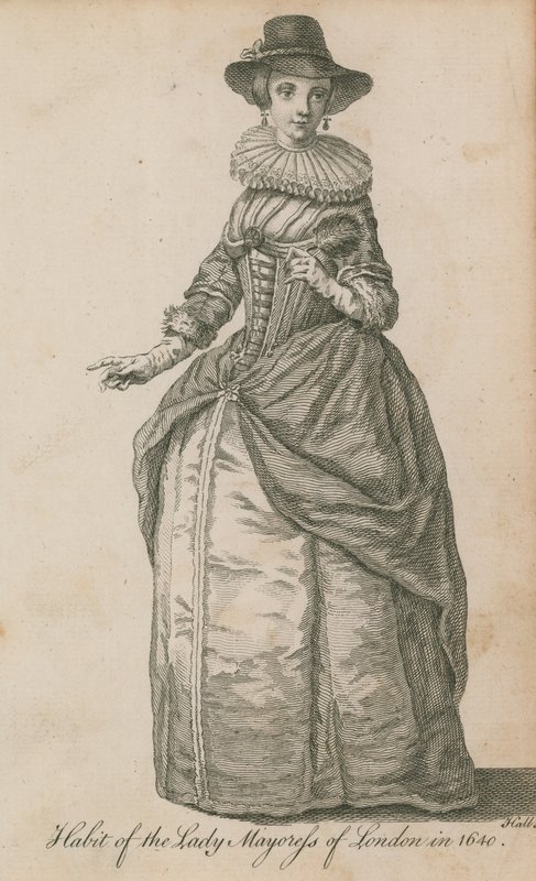 Kleding van de Lady Mayoress van Londen in 1640 door English School