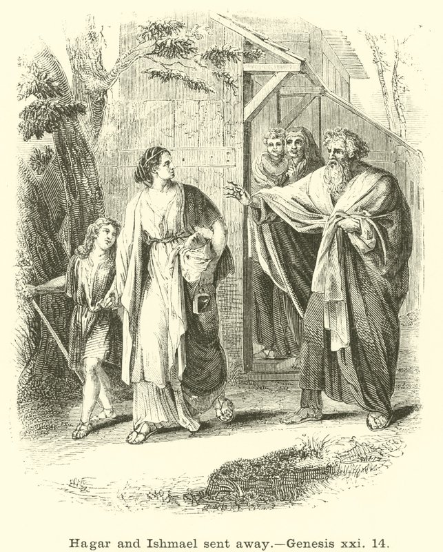 Hagar en Ismaël weggestuurd, Genesis, xxi, 14 door English School