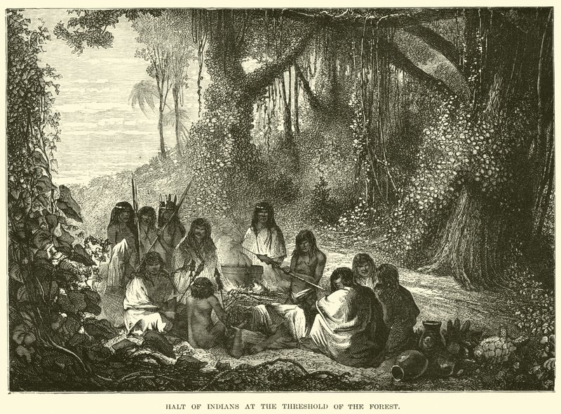 Halt van indianen aan de rand van het bos door English School