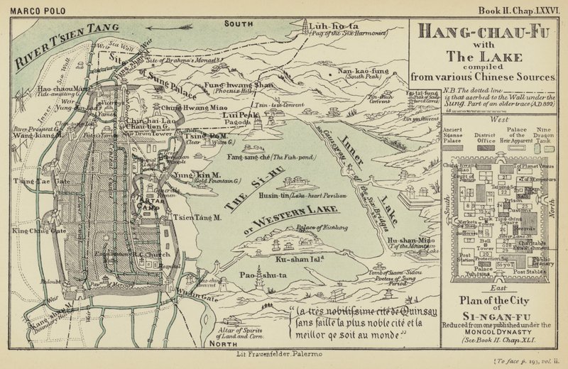 Hang-chau-Fu met het meer samengesteld uit verschillende Chinese bronnen (kleur litho) door English School