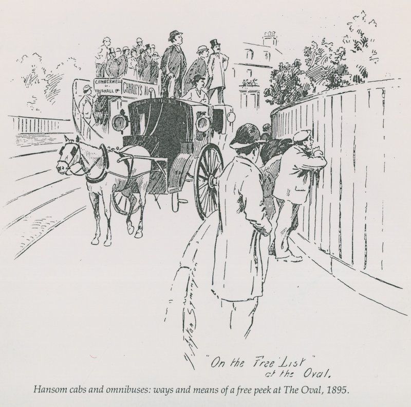 Hansom cabs en omnibussen - manieren en middelen voor een gratis kijkje op The Oval, 1895 door English School