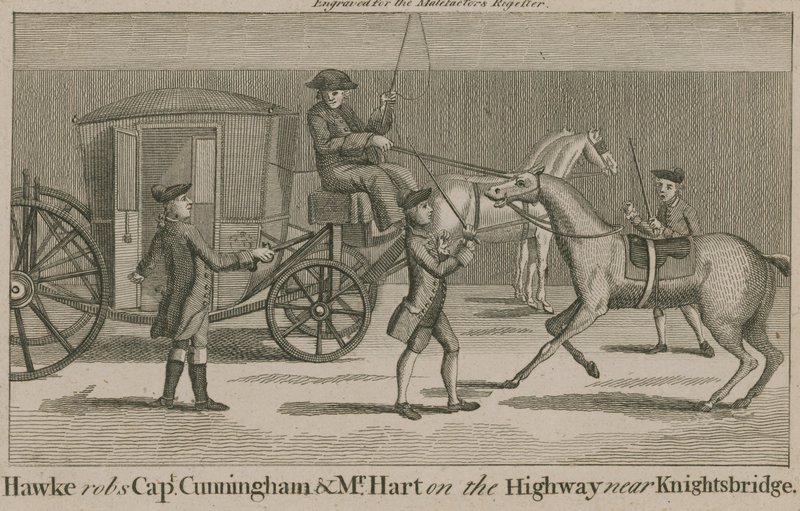 Hawke berooft kapitein Cunningham en meneer Hart op de snelweg nabij Knightsbridge door English School