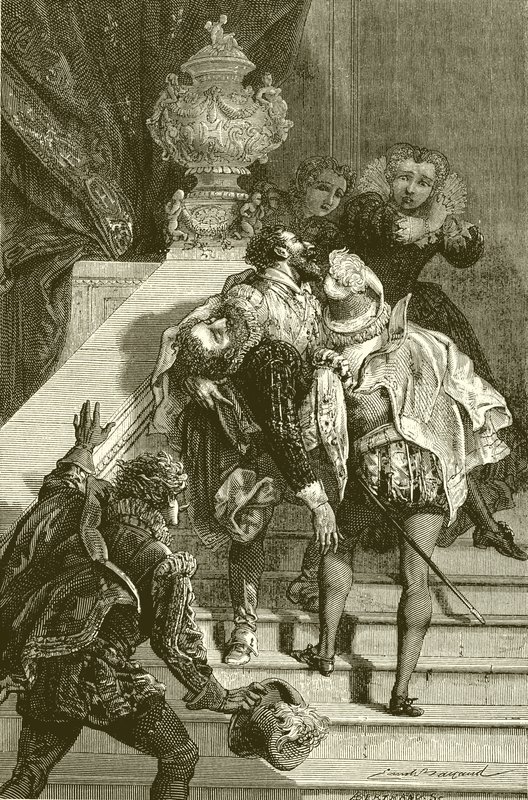 Hendrik IV gewond, naar het Louvre gebracht door English School