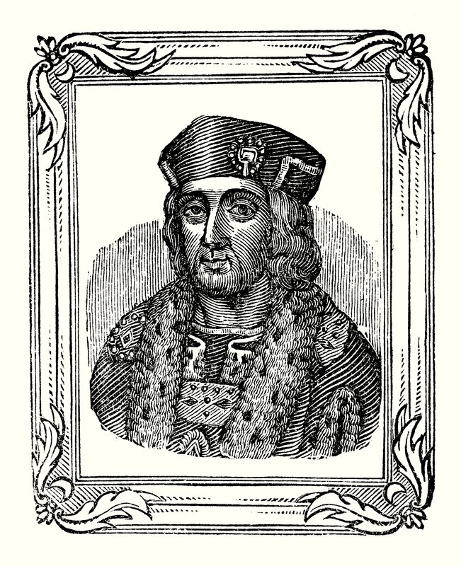 Henry VII werd geboren in 1457, gekroond in 1485, en stierf in 1509 (gravure) door English School
