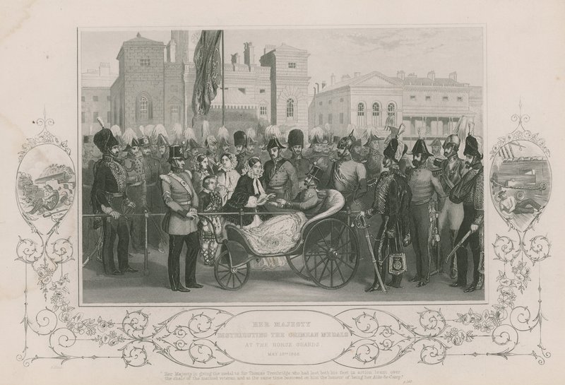 Hare Majesteit deelde de Krimoorlogsmedailles uit bij de Horse Guards, 18 mei 1856 door English School
