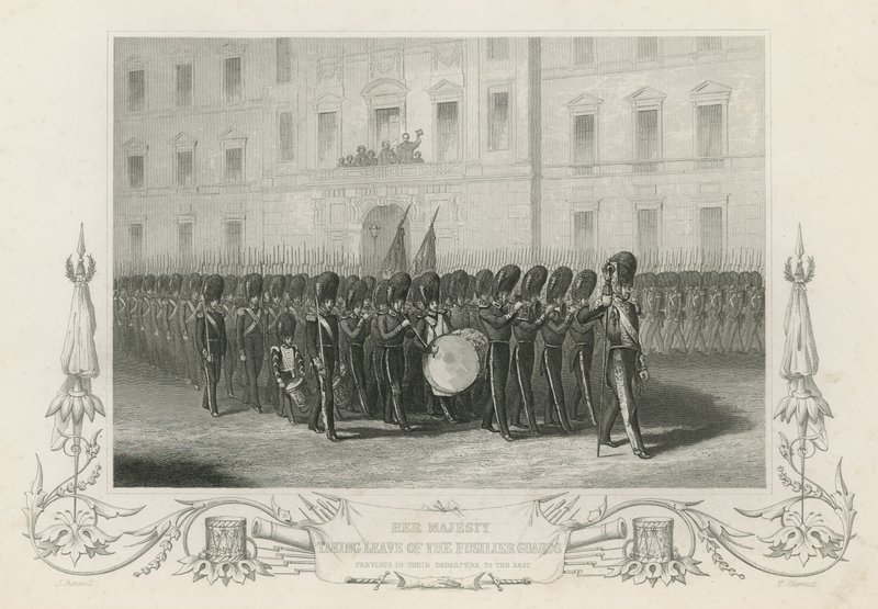 Hare Majesteit neemt afscheid van de Fusilier Guards door English School