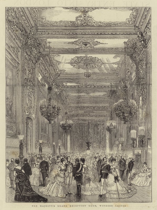 De Grote Ontvangstruimte van Hare Majesteit, Windsor Castle (gravure) door English School