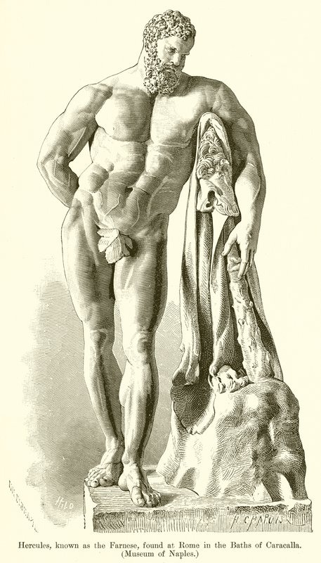 Hercules, bekend als de Farnese, gevonden in Rome in de Thermen van Caracalla door English School