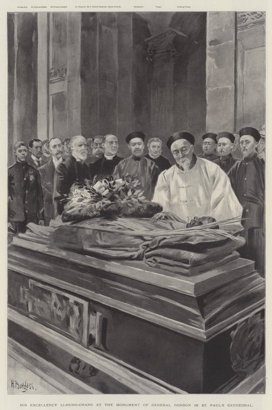 Zijne Excellentie Li-Hung-Chang bij het monument van generaal Gordon in de St. Paul