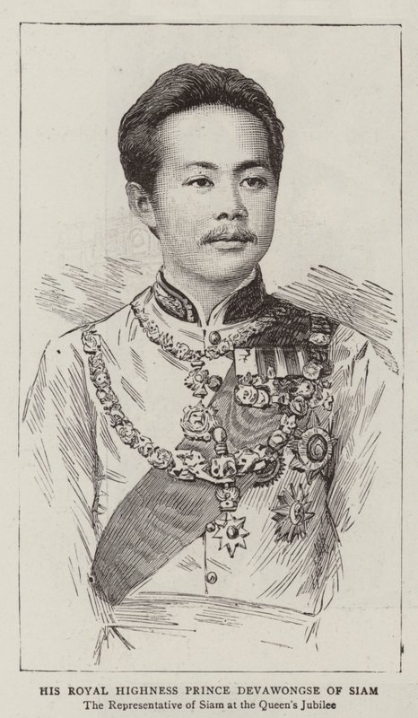 Zijne Koninklijke Hoogheid Prins Devawongse van Siam (gravure) door English School