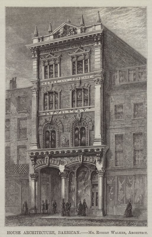 Huisarchitectuur, Barbican, Mr Robert Walker, Architect (gravure) door English School