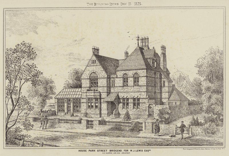 Huis Park Street Bridgend, voor W J Lewis Esquire (gravure) door English School