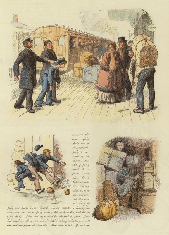 Hoe Jacky Marlinspike op tijd thuiskwam voor kerstpudding (kleur litho) door English School
