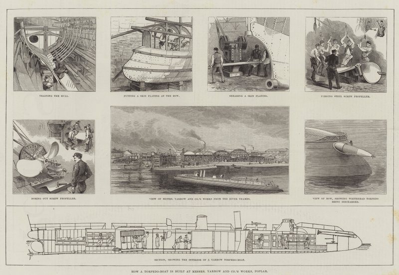 Hoe een torpedoboot wordt gebouwd bij Messers Yarrow and Company, Poplar door English School