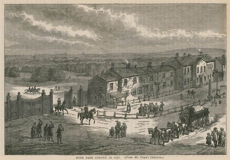 Hyde Park Corner in 1750 door English School