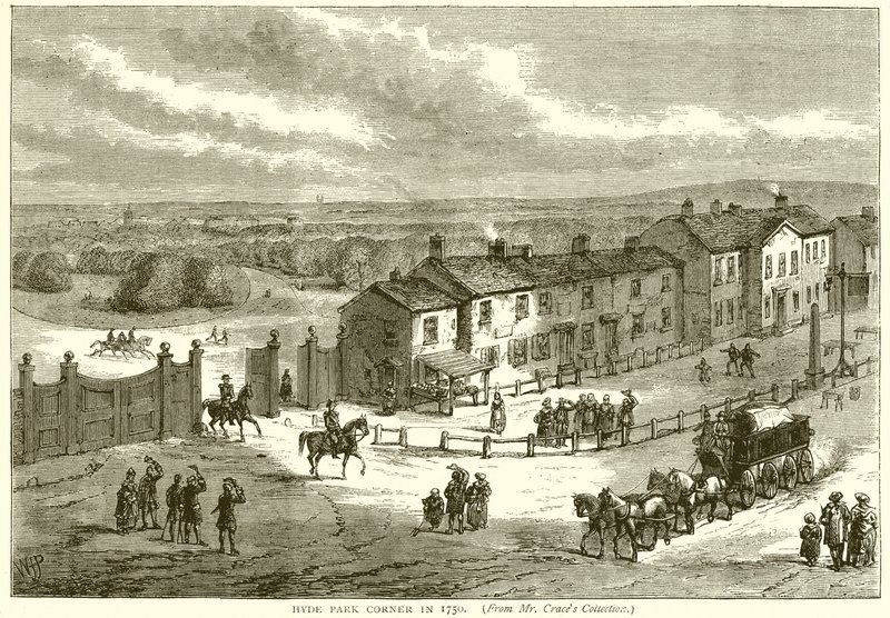 Hyde Park Corner in 1750 door English School