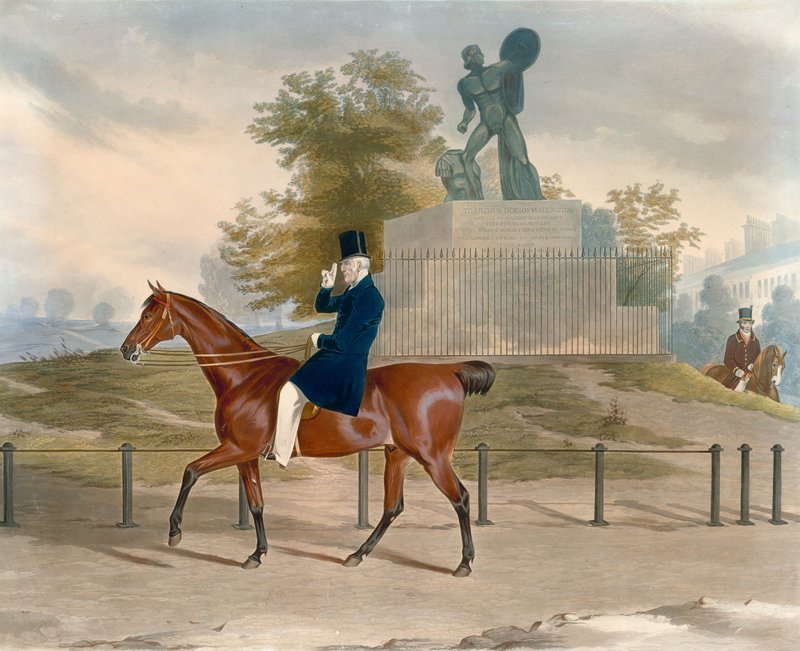 Hyde Park, Londen, met het standbeeld van Achilles opgedragen aan de hertog van Wellington door English School