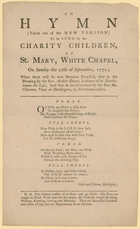 Hymne gezongen door de liefdadigheidskinderen van St Mary door English School