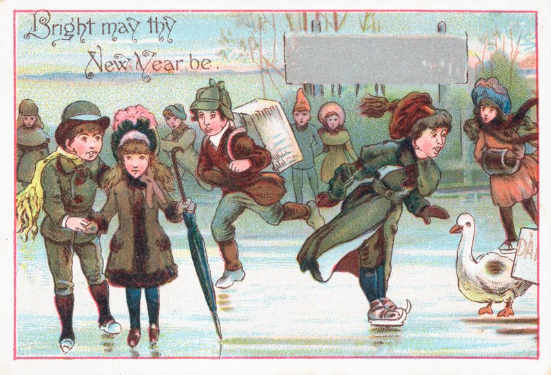 Schaatsen, nieuwjaarskaart door English School