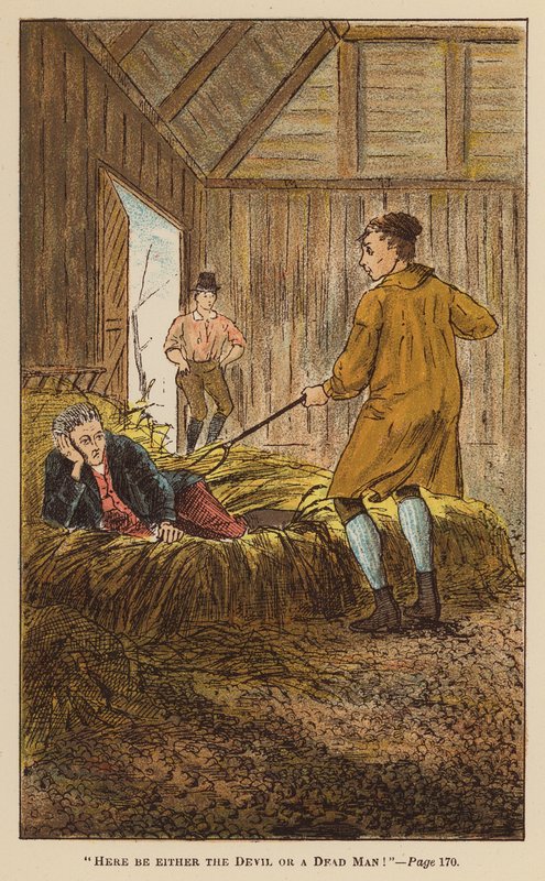 Illustratie voor The Adventures of Roderick Random van Tobias Smollett (kleur litho) door English School