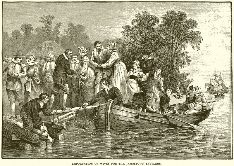 Import van vrouwen voor de kolonisten van Jamestown door English School