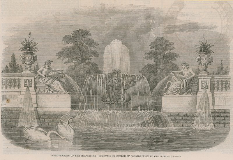 Verbeteringen van de Serpentine - Fontein in aanbouw in de Italiaanse Tuin door English School
