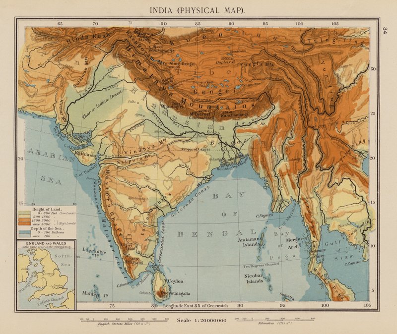 India, Fysieke Kaart door English School