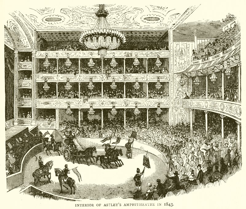 Interieur van Astleys Amfitheater in 1843 door English School