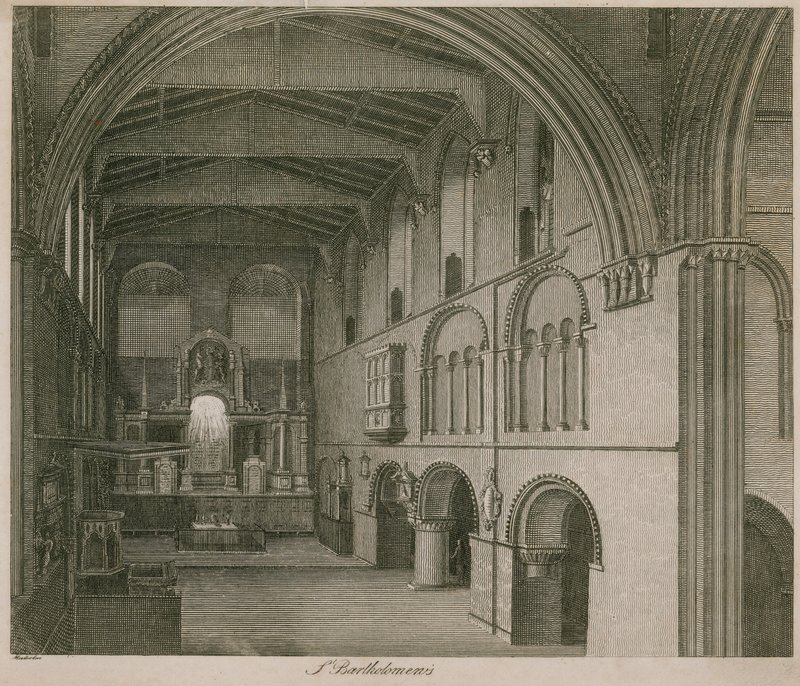Interieur van de kerk van St. Bartholomew the Great door English School