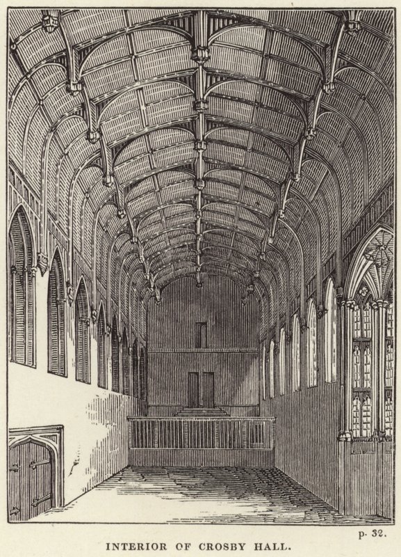 Interieur van Crosby Hall in Chelsea door English School
