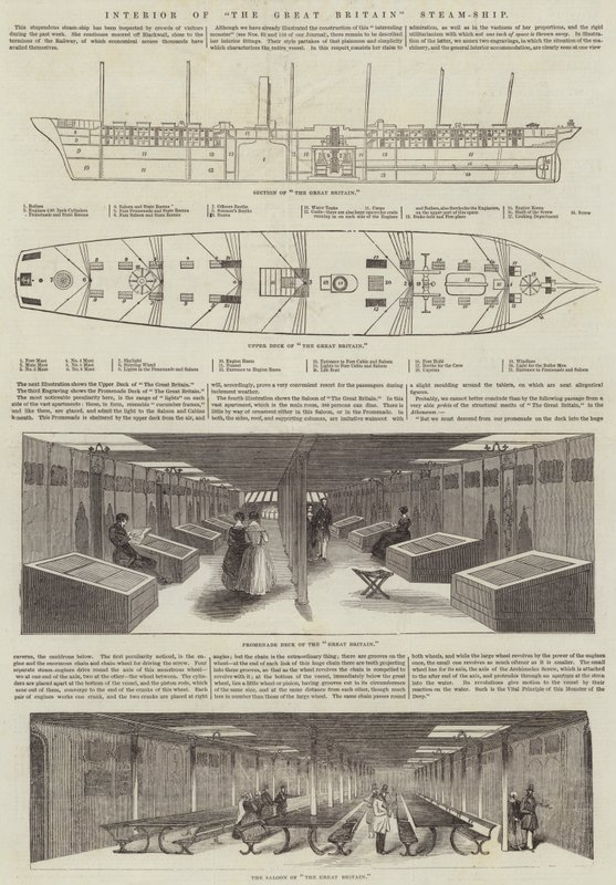 Interieur van het stoomschip "The Great Britain" door English School