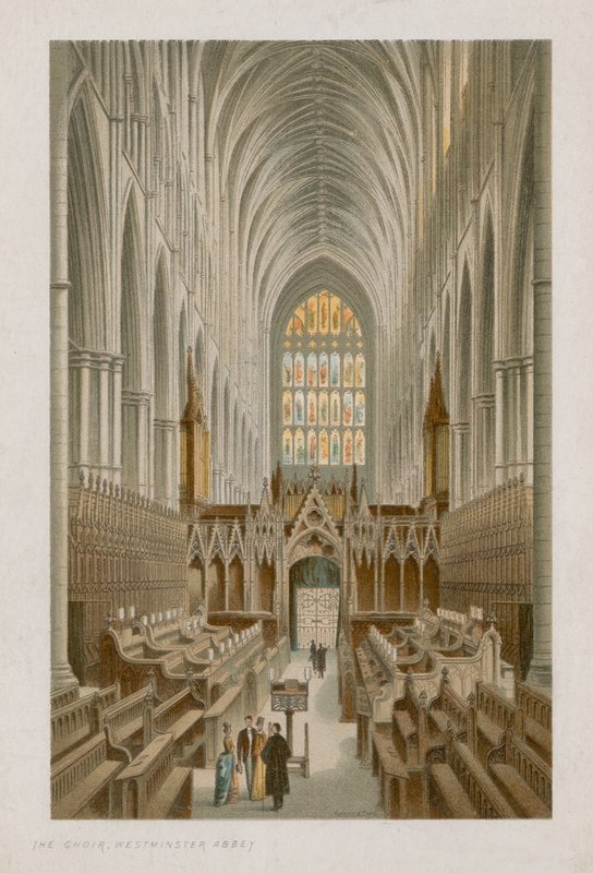 Interieur van het koor van Westminster Abbey door English School