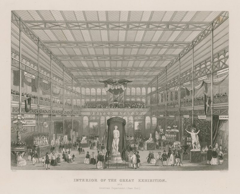 Interieur van de Grote Tentoonstelling, 1851, Amerikaanse Afdeling (East End) door English School