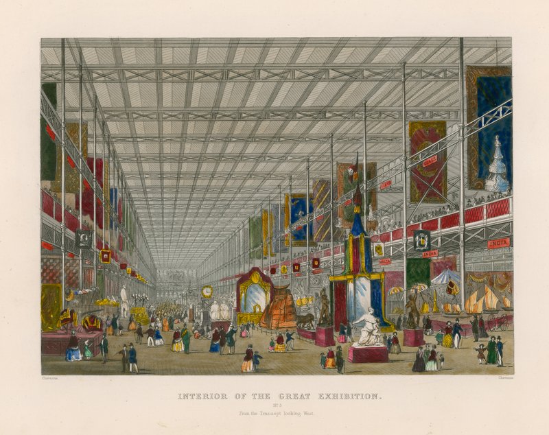 Interieur van de Grote Tentoonstelling, vanuit het transept westwaarts kijkend door English School