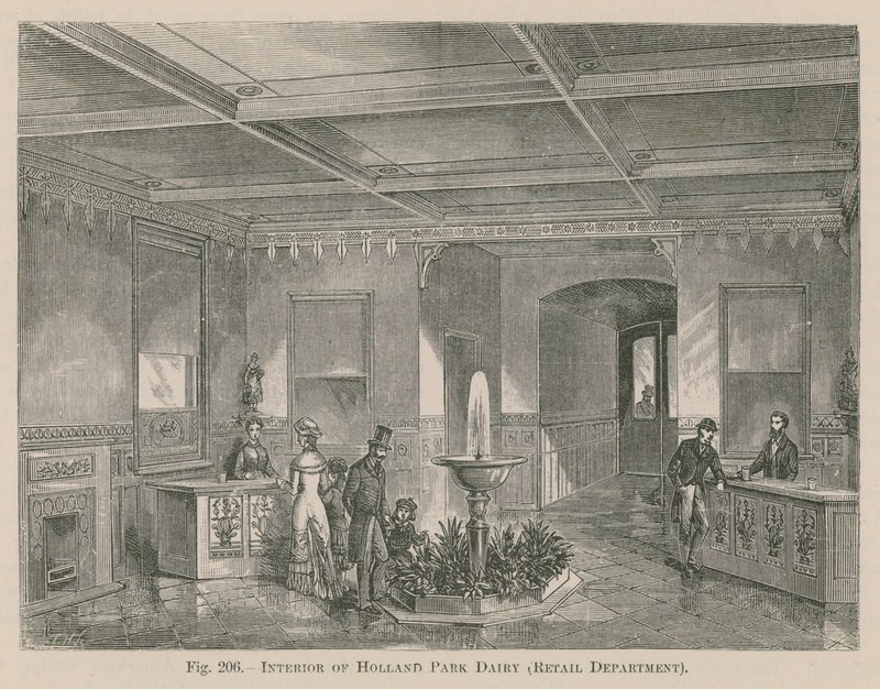 Interieur van de Holland Park Dairy, detailhandel door English School