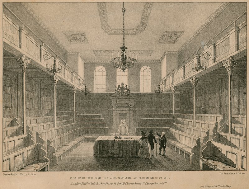 Interieur van het Lagerhuis, Westminster, Londen door English School