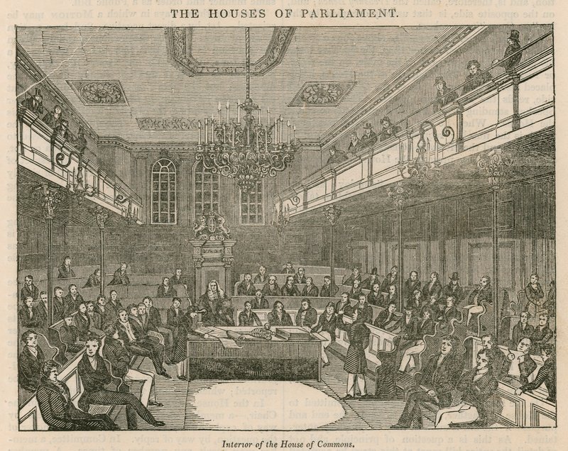Interieur van het Lagerhuis, Westminster, Londen door English School