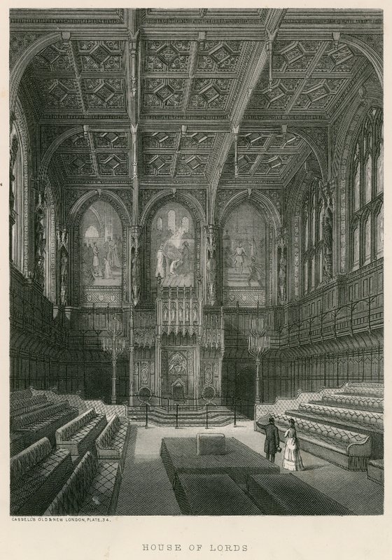 Interieur van het Hogerhuis, Westminster, Londen door English School