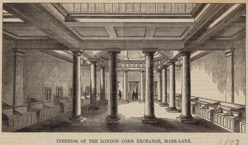 Interieur van de Londense Graanbeurs, Mark Lane door English School