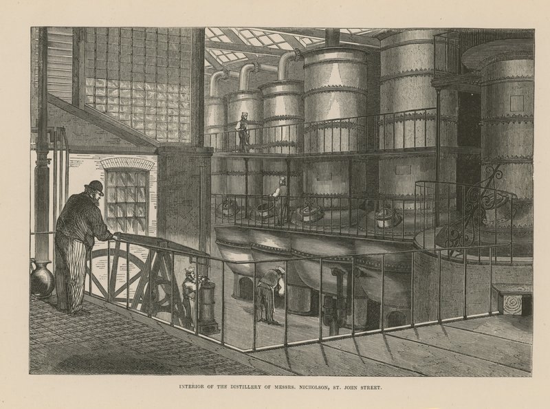 Interieur van de distilleerderij van Nicholson door English School