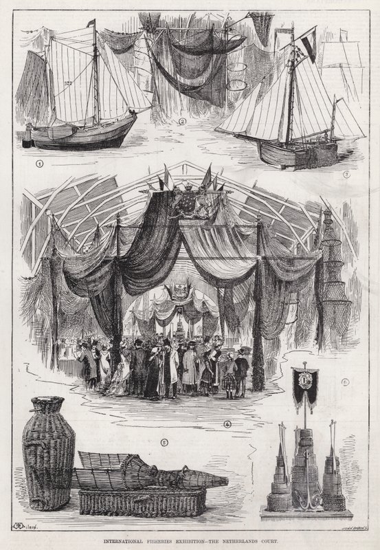 Internationale Visserij Tentoonstelling, De Nederlandse Hof (gravure) door English School