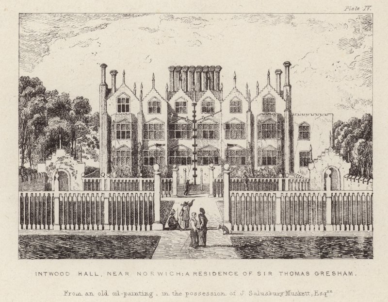 Intwood Hall, de residentie van Sir Thomas Gresham door English School