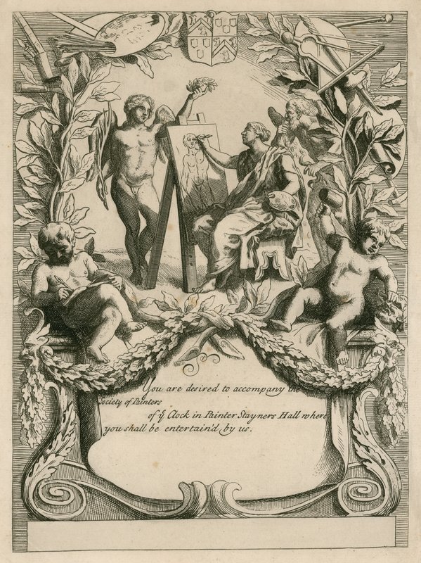 Uitnodiging door de Society of Painters aan de schilder Stayners Hall door English School