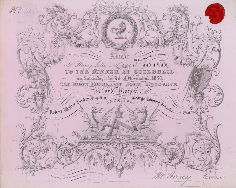 Uitnodiging voor een banket in de Guildhall, Londen, op 9 november 1850 door English School