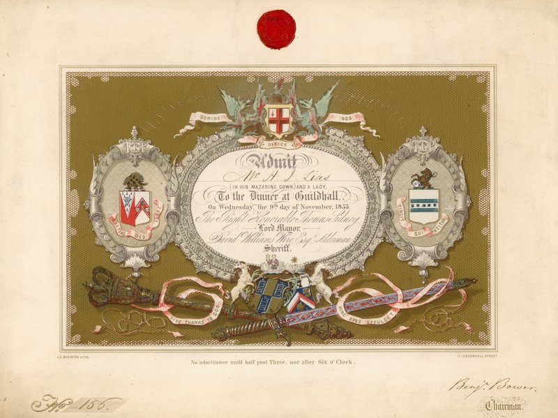 Uitnodiging voor een banket in de Guildhall, Londen, op 9 november 1853 door English School